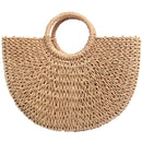 New Half Moon Braided Bag Straw Round Bucket Bag Retro Casual Hand Bag