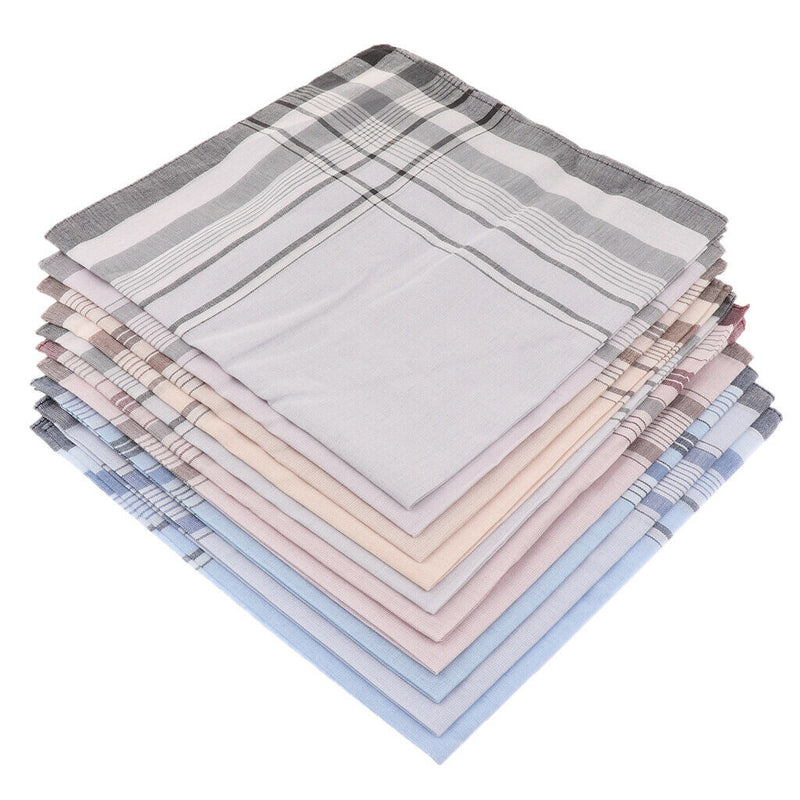10X Men Handkerchiefs Square Decorative Suits Grid Cotton Plaid Pocket Hanky