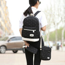 3pcs Set Women Canvas Backpack Big Student Book Bag with Purse Laptop Bag H S9M5