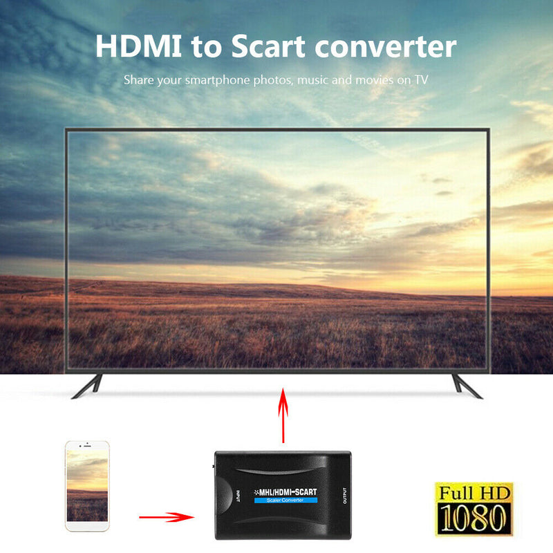 1080P HDMI to SCART Video Audio Upscale Converter Adapter for HD TV DVD  A