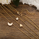 Lady Moon Star Love Pendant Necklace Retro Women Multi Layer Clavicle Chain