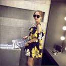 Fashion Floral Print Dress Women Summer Square Collar Ruffle Loose Dresses