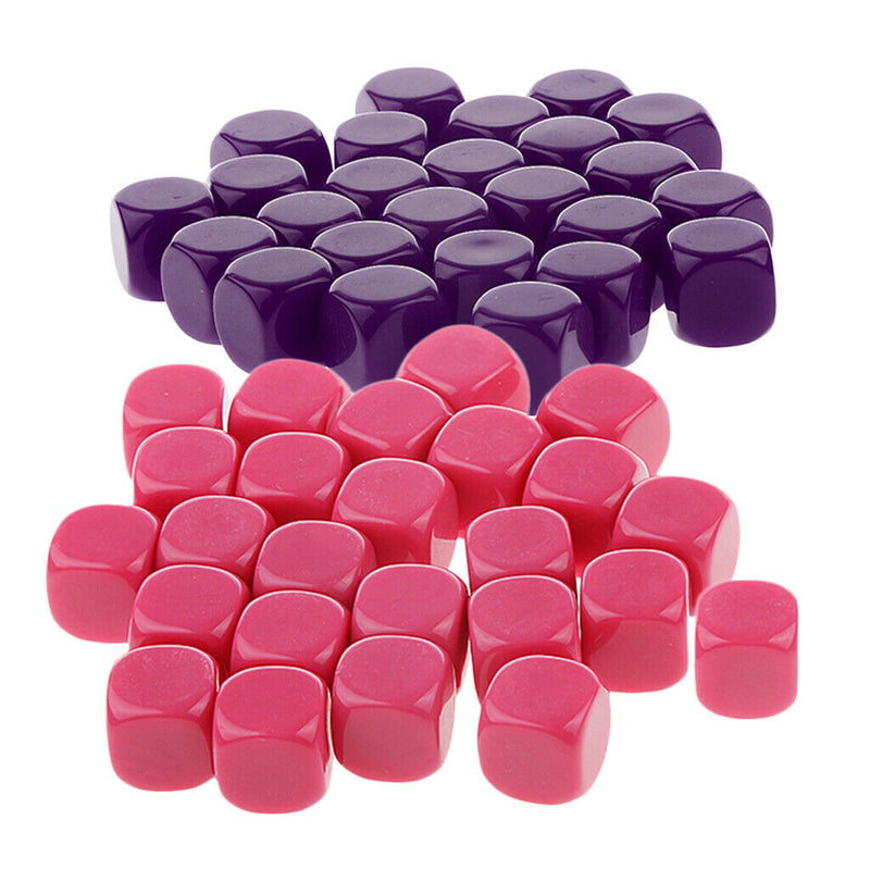 50 Pieces Opaque Blank Dice D6 for D&D RPG MTG Party Games Purple + Rose Red