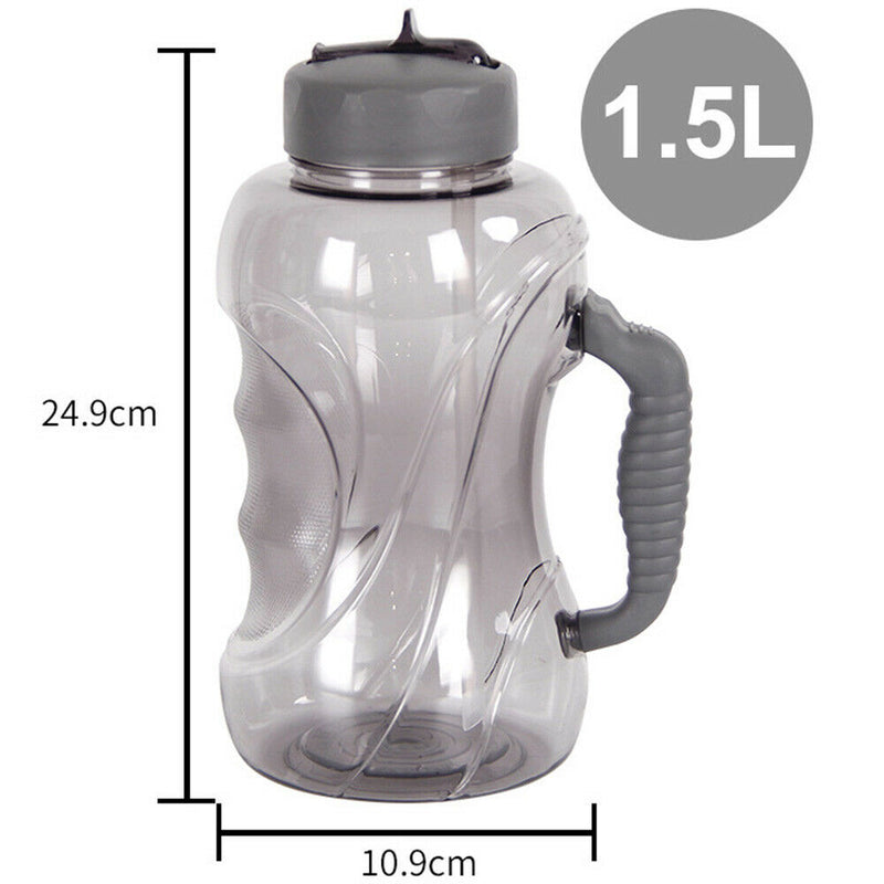 1.5L Large Capacity Sports Water Bottle w/ Straw For Outdoor Cycling Gym Drink