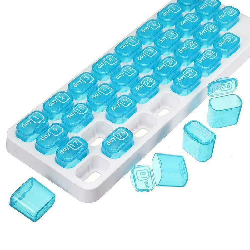 One Month Pill Organiser 31 Day Box Lid Medicine Tablet Blue Storage Dispen W0Z6