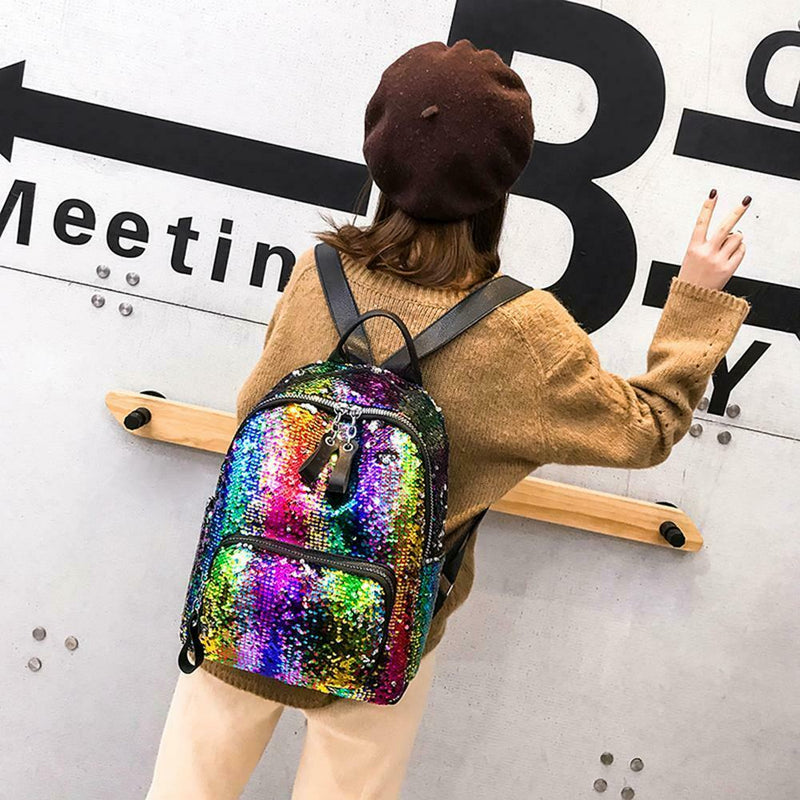 Glitter Backpack Women Sequin Travel Shoulder Bags Girls School Bags (Multi