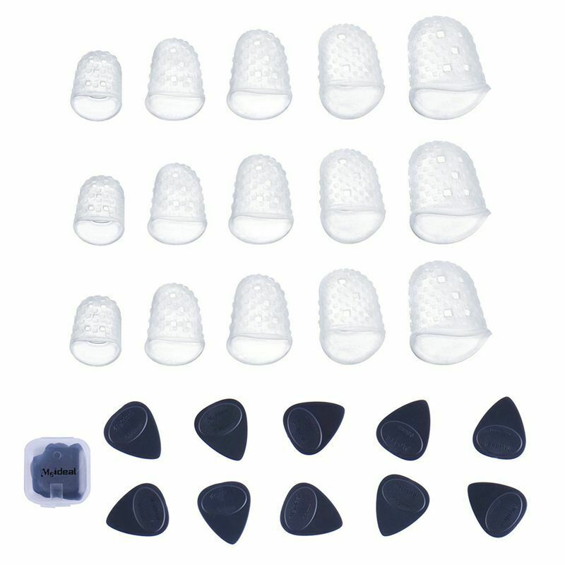 Meideal 15 pcs Clear Guitar Fingertip Protectors in 5 Sizes Silicone for Gu