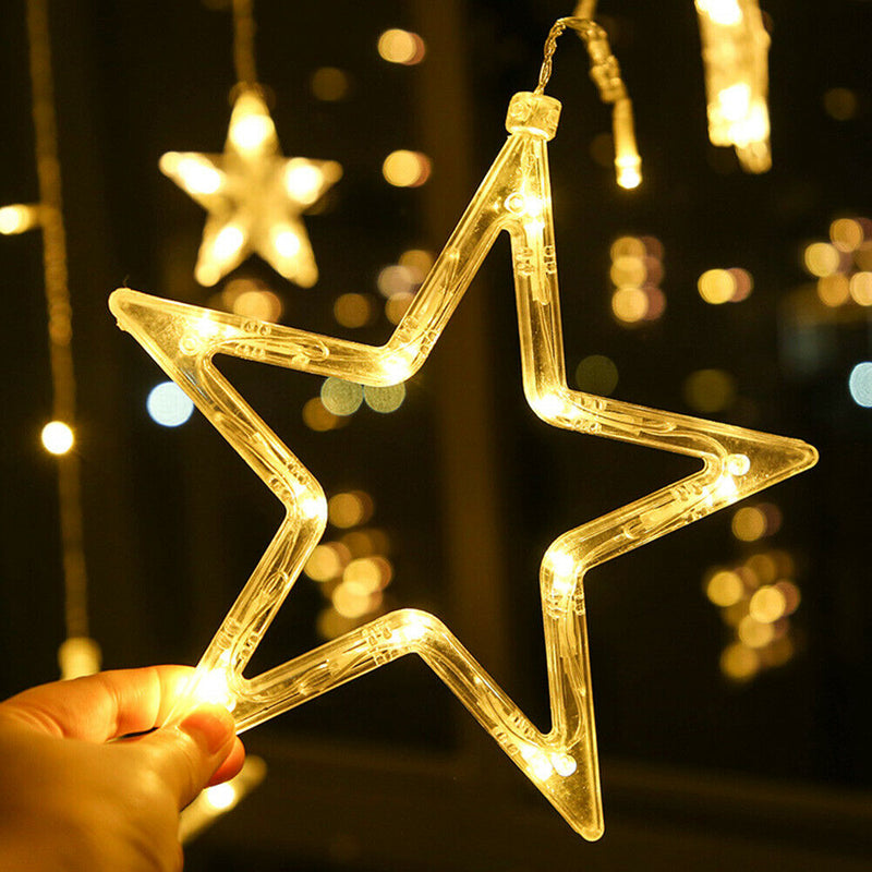 LED Curtain String Light 8Mode Star Moon Plug Night Light  (EU Warm Light)