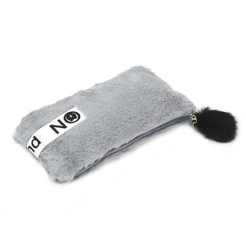 Cute Soft Plush Pencil Bag Stationery Cosmetic Pouch Student Supply (Grey) A