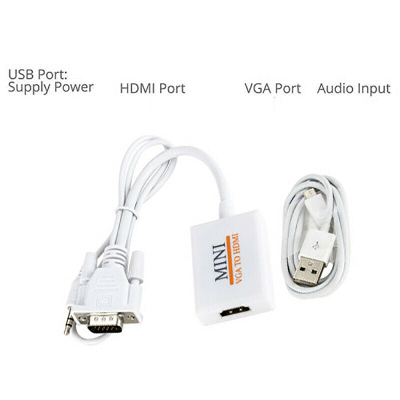 VGA Male To HDMI Output 1080P HD+ Audio TV AV HDTV Video Cable Converter Adap R