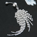 Rhinestone Tassel Navel Dangle Button Belly Ring Bar Body Piercing Jewelry BX