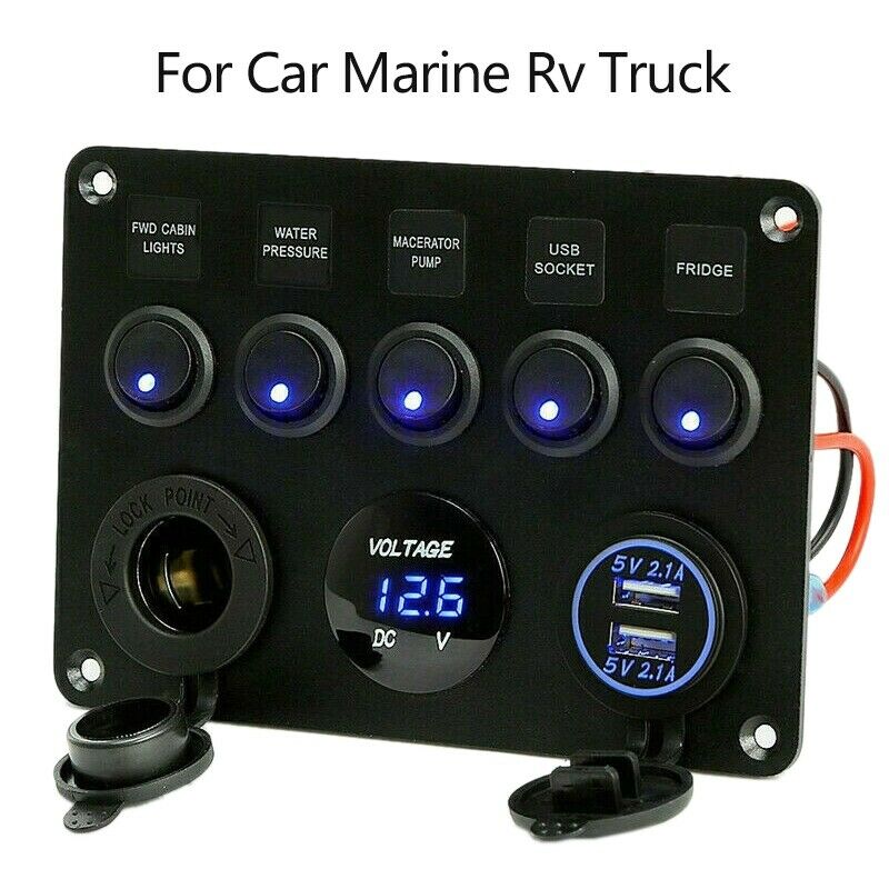 5 Sets Of On-Off Toggle Switch Control Panel Voltmeter Dual USB Combination I4A5