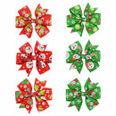 6Pcs Girl Christmas Holiday Gift Snowflake Ribbon Hair Bows Clip Girl HairpVGTE