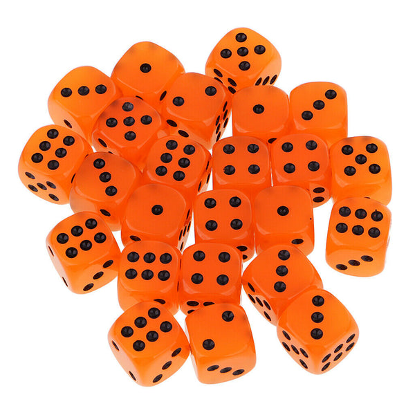 Orange Acrylic D6 Noctilucence Dices 6-Sided Point Spot Game Dice 25pcs/Pack