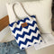 Women Striped Handbag Canvas Large Capacity Shopping Shoulder Bag (Blue) A