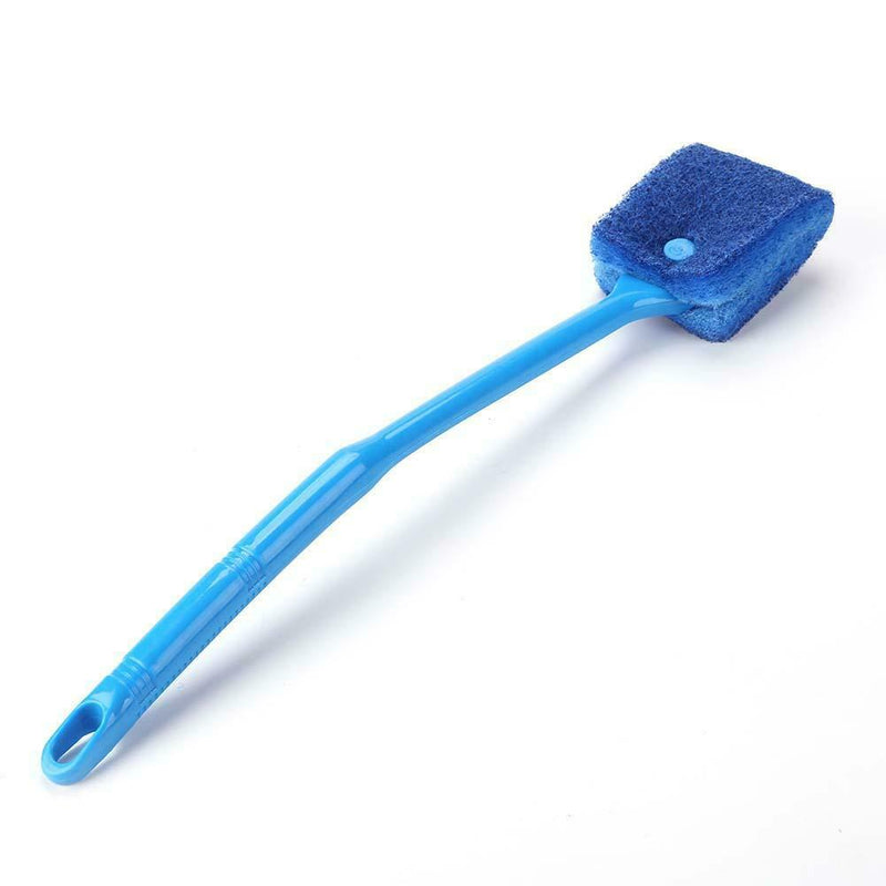 Long Handle Fish Tank Glass Wipe Plastic Sponge Algae Glass Cleaner (Blue) A