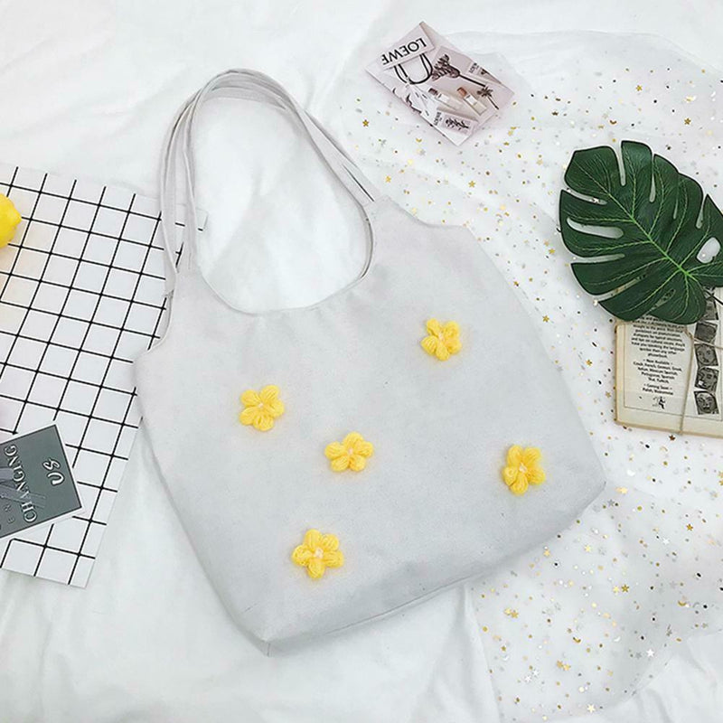 Flower Summer Women Canvas Handbags Casual Shoulder Bag Large Tote (White) A