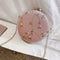 Round Chain Messenger Bag Flower Elegant Women Leather Shoulder Bag (Pink) A#S