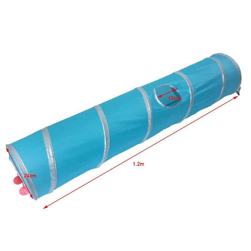 Foldable Cat Tunnel Cat Tent Cloth Two Suspend Balls for Kitten Fun Blue