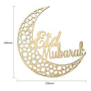 Wood Muslim Eid Mubarak Moon Hang Ornament Ramadan Festival Party Pendant