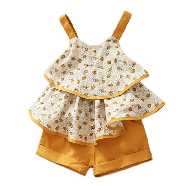 Cute Girls Clothing Sets Summer Clothes Fruit Pattern Sling Tunic Skirt Sho O9J2