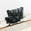 4pcs/set Women Shoulder Bags Tote Oil PU Leather Messenger Handbags (Black)