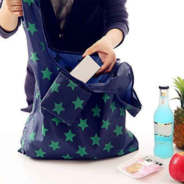 6pcs Plastic Folding Shopping Tote Shoulder Hangbag Washable Reusable Pouch