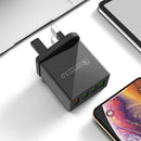 4 USB Travel Charger QC3.0 Quick Charging Charger UK Plug Adapter (Black) A
