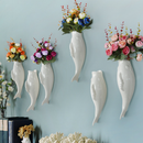 Fish Ceramic Wall Mounted Vase Decorative Hanging Flower Vase with Flower E