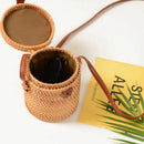 Round Woven Bag,Hand Woven Rattan Bag With Leather Strap Braided Women Cros