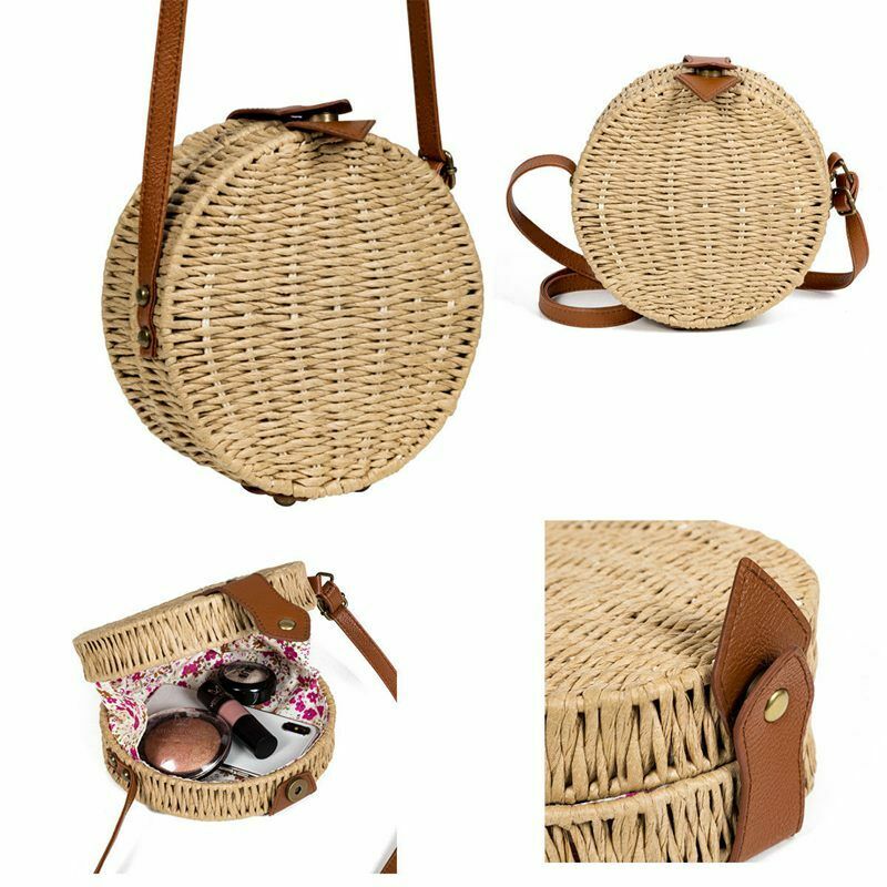 Beach Straw Bags Retro Rattan Hand Bag Cross Body Bohemia Small Round Bag W Y9N2