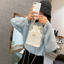 Alligator PU Women Drawstring Acrylic Chain Crossbody Shoulder Bag (White)