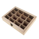 Unfinished Plain Wooden Jewelry Box 16 Grids with Top Glasses Keepsake Gift
