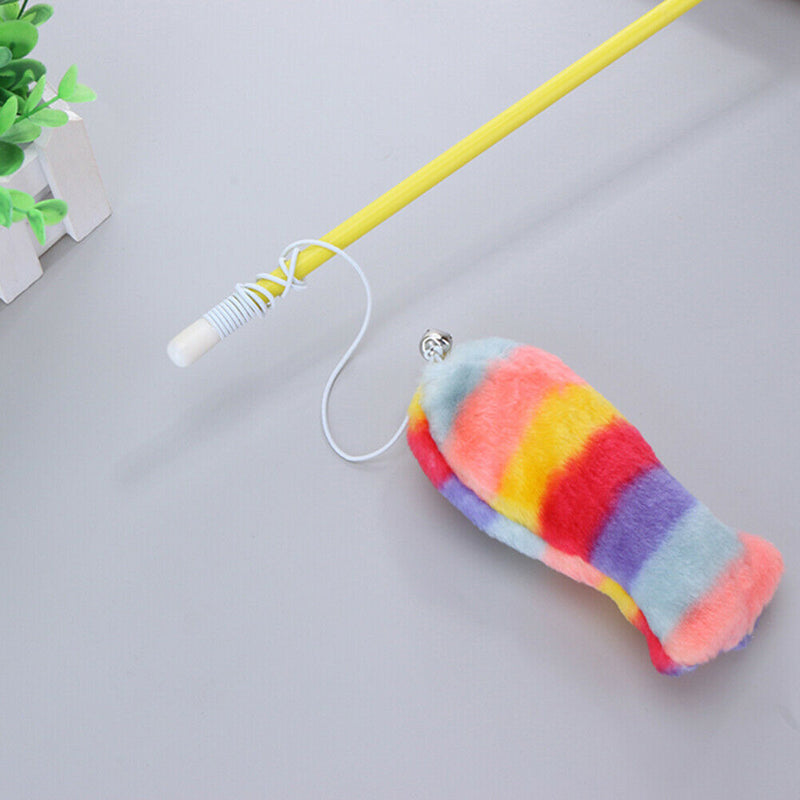 Cat Teasing Stick Plush Fish Wand Squeaky Pet Teaser Rod Interactive Toys