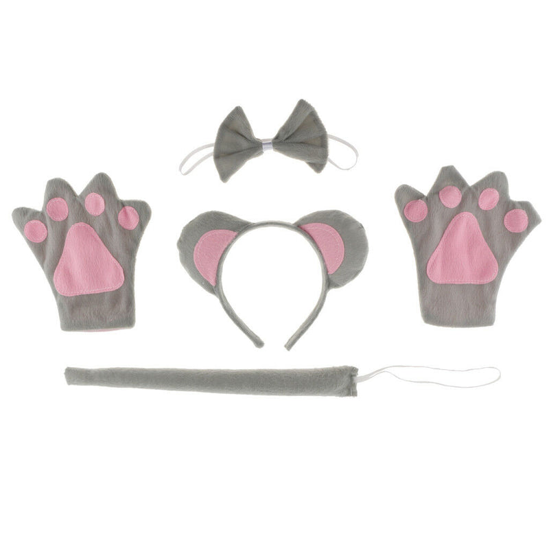 Girls Animal Costume Mouse Headband Tails Bow Tie Gloves Skirt Fancy Dress