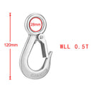 Strong Stainless Steel Eye Hook w/ Clevis Safety Latch for Winch Cable 0.5T