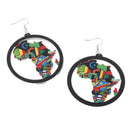 Fashion Women Girl Printing Natural Round Wood Disc Printed Hook Stud EarriSEAU
