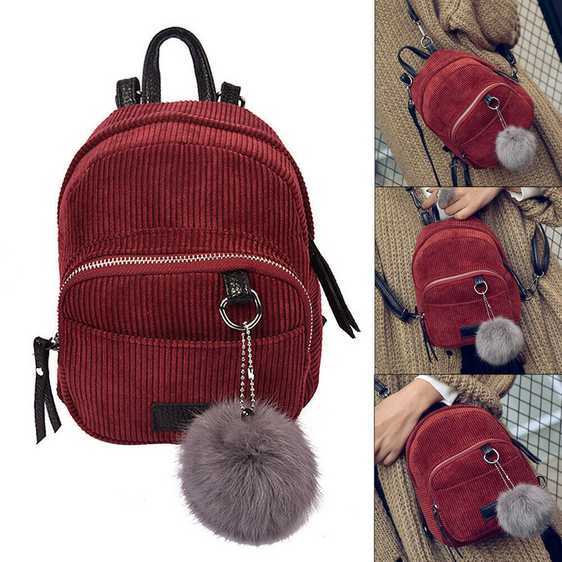 New Fashion Spring Women Corduroy Mini Backpack Girls School Bag with Plush