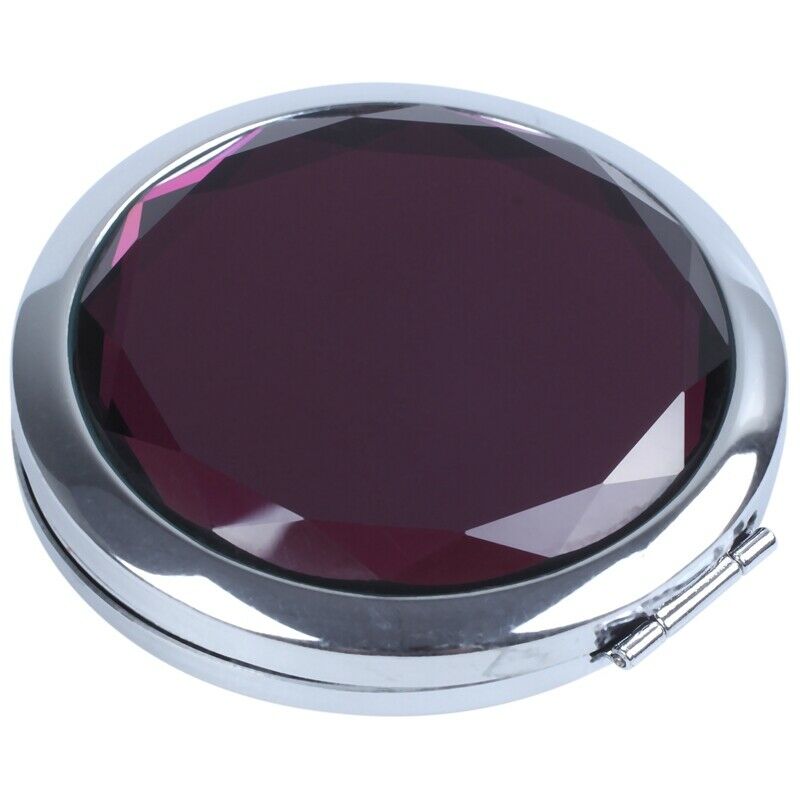 Travel Compact Pocket Crystal Folding Makeup Mirror,Purple G7J4
