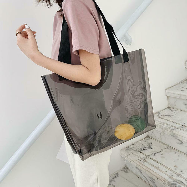 Clear PVC Transparent Shopping Bag Shoulder Handbag Lady Travel Tote (Grey)