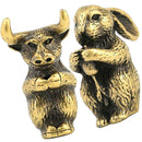 2pcs Lucky Fengshui Decor Brass Zodiac Rabbit Ox Statues Incense Holder