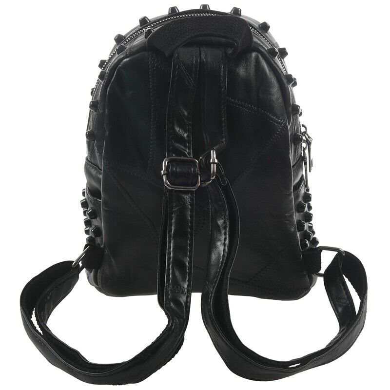 Women Small Good Leather Backpack Rivet Daily Cute Black Backpack for Teena W6B7