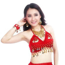 Sexy Lace Pleated Chiffon Coins Belly Dance Bra Top Costume (Red)