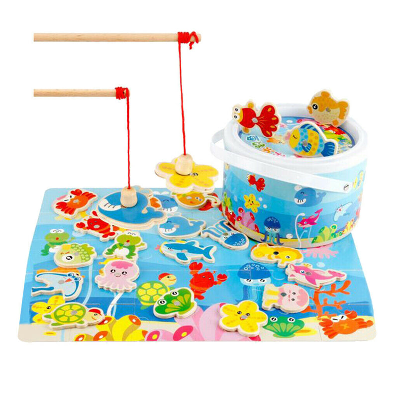 Toddler Wooden Magnetic Fishing Pole Game Montessori Toys,Go Fish Ocean Animals