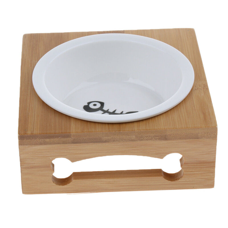 Pet Cat Raised Feeder Solid Bamboo Stand Perfect for Cats and Small Dogs