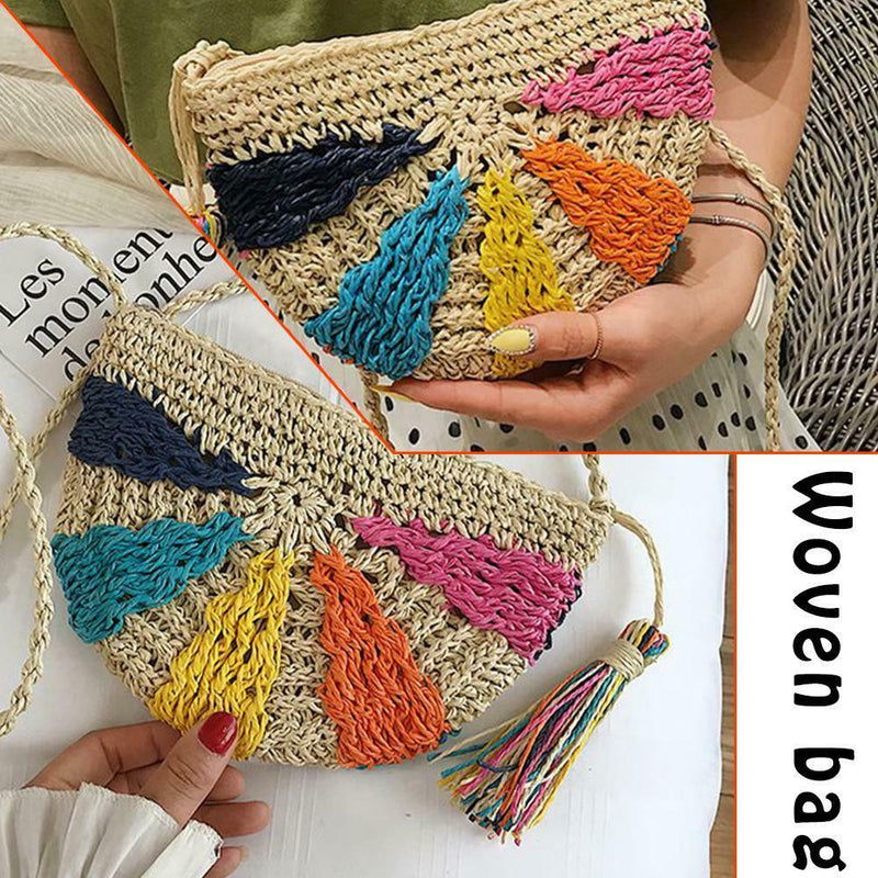 Shoulder IG8S Women Bag Bag Multicolored Straw Beach Handbag Semicircular Bags