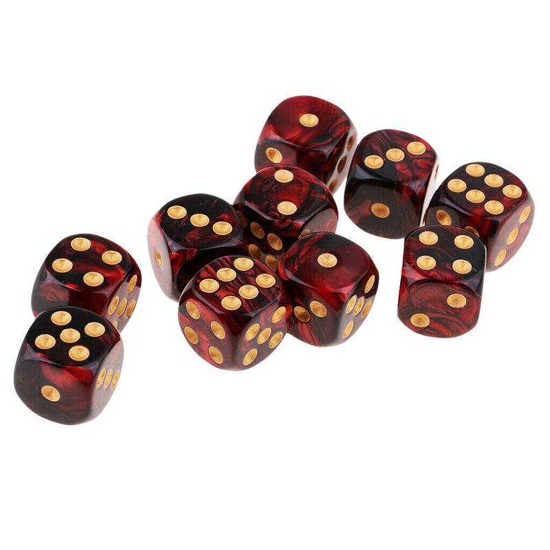 10pcs 16mm Opaque Six Sided Spot Dice Games D6 D&D RPG Red+Black