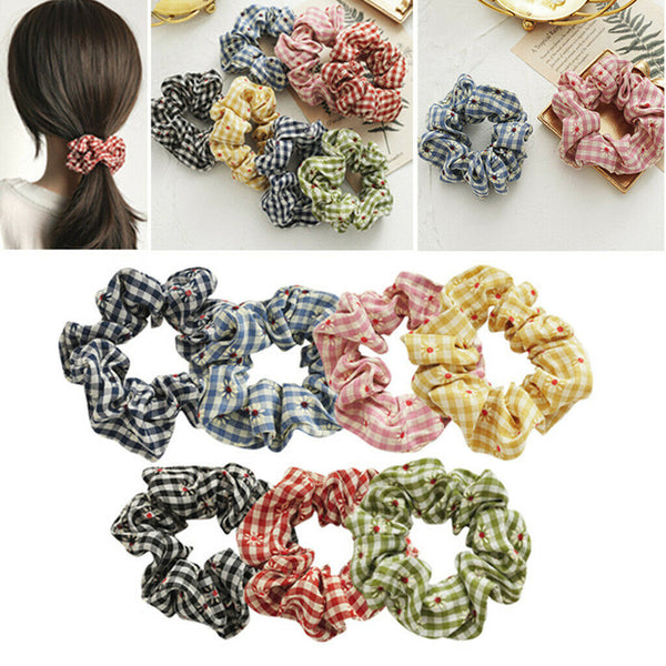 6Pc Daisy Hair Band Scrunchies Art Plaid Elastic Bobble For Ponytail Girls Women