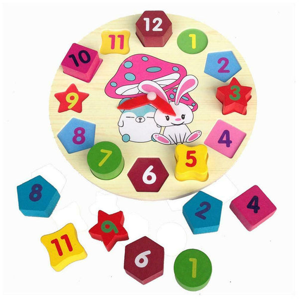 Wooden Rabbit Clock Building Blocks Digital Alarm Clock Toys Children Gifts