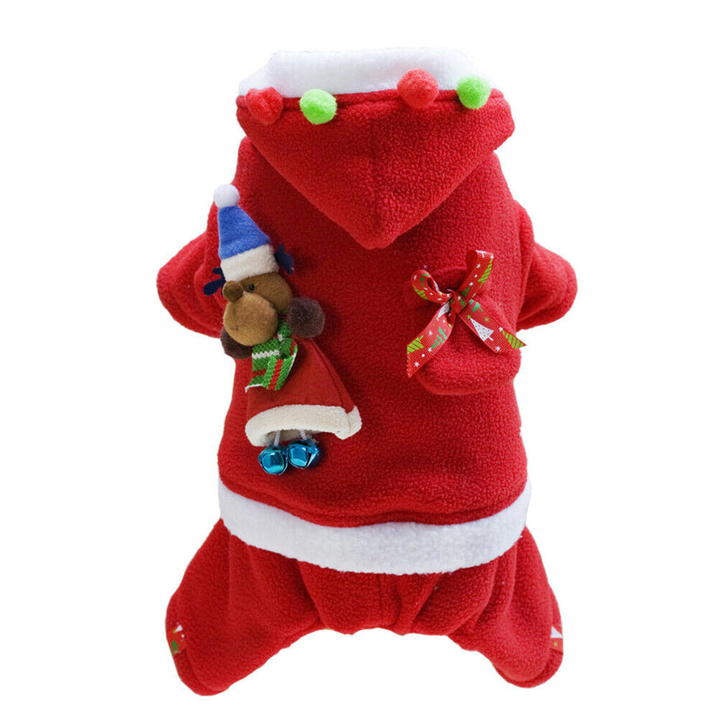 Pet Dog Christmas Costume Santa Claus Hoodie Coat Winter Warm Clothes (M)